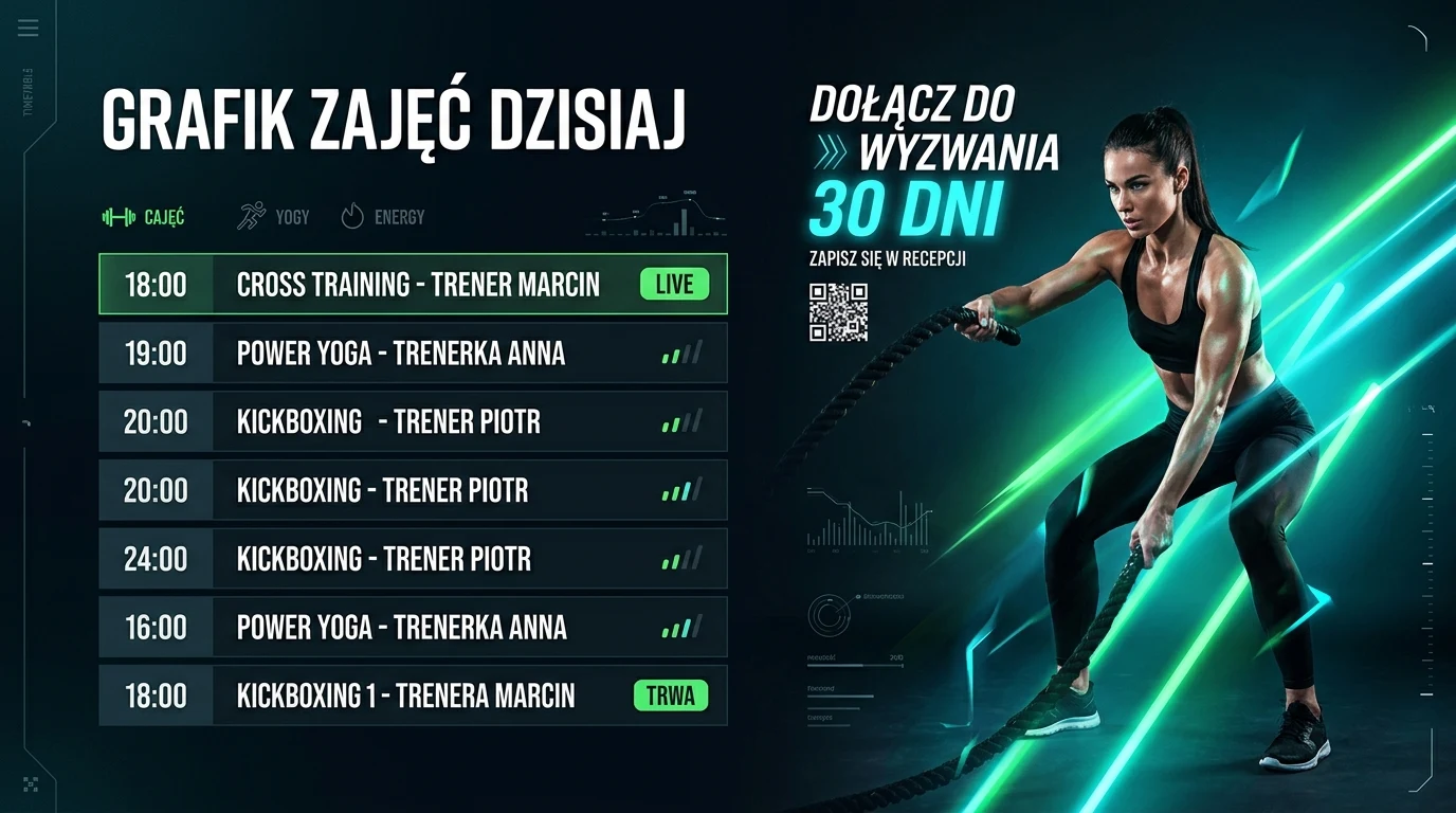 Ekrany z grafikiem zajęć dla klubu fitness FlawZilla.TV